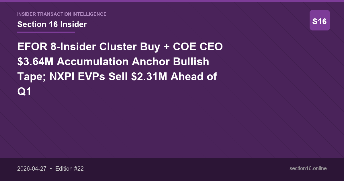EFOR 8-Insider Cluster Buy + COE CEO $3.64M Accumulation Anchor Bullish Tape; NXPI EVPs Sell $2.31M Ahead of Q1