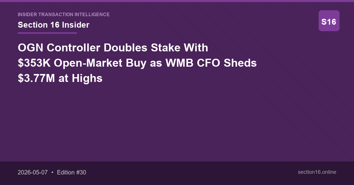 OGN Controller Doubles Stake With $353K Open-Market Buy as WMB CFO Sheds $3.77M at Highs